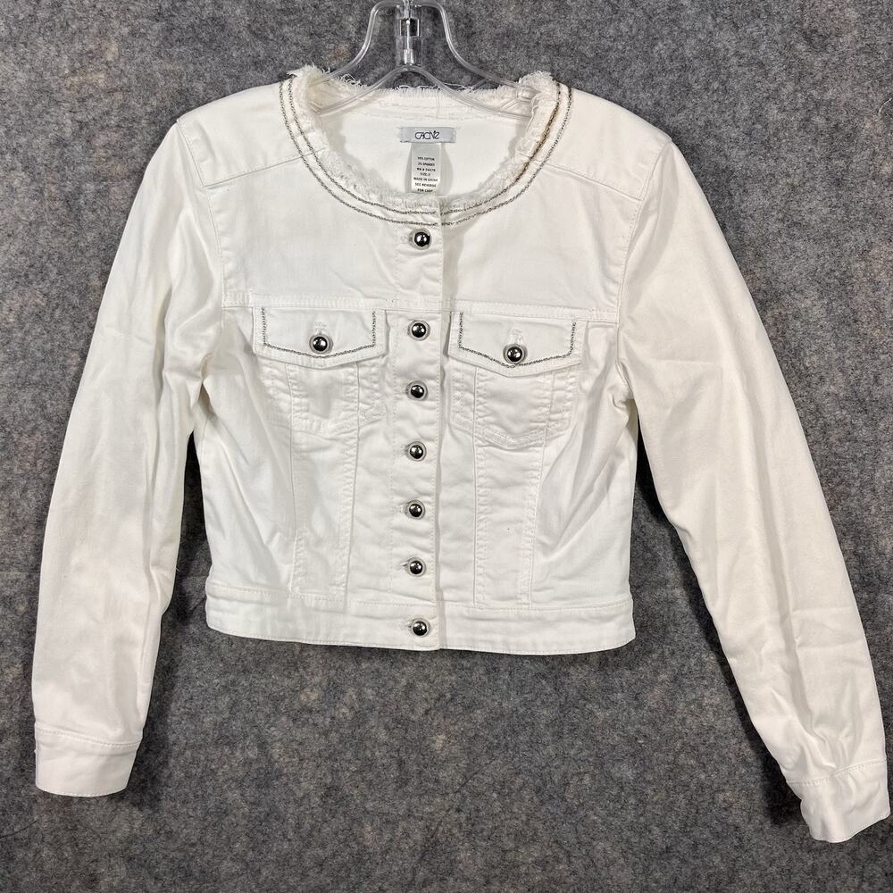 Cache White Denim Jacket Size‎ 2 vintage Silver Buttons